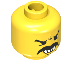 Minifigure, Head Moustache Angry, White Teeth and Gold Tooth Pattern - Blocked Open Stud