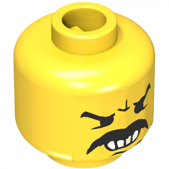 Minifigure, Head Moustache Angry, White Teeth and Gold Tooth Pattern - Blocked Open Stud