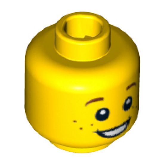Minifigure, Head Child Brown Eyebrows and Freckles, Open Smile, White Pupils Pattern - Blocked Open Stud
