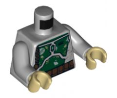 Torso SW Mandalorian Armor Plates Dark Green Pattern Dual Sided, Gray and Olive Green Patches (Boba Fett) / Light Bluish Gray Arms / Tan Hands