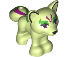 Fox, Friends / Elves with Black Nose, Magenta Eyes, and Bright Green and Magenta Elves Tribal Pattern (Dusti)
