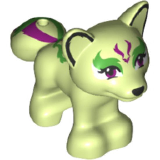 Fox, Friends / Elves with Black Nose, Magenta Eyes, and Bright Green and Magenta Elves Tribal Pattern (Dusti)