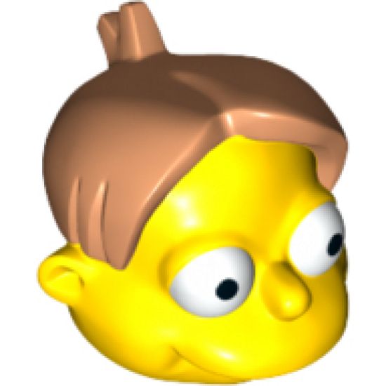 Minifigure, Head, Modified Simpsons Martin Prince with Nougat Hair Pattern