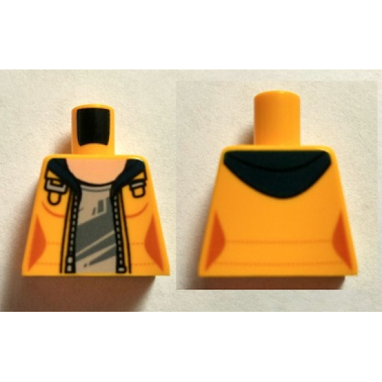 Torso Female Jacket Open with Dark Blue Hood over Light Bluish Gray Shirt and Light Nougat Neck Pattern