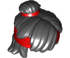Minifigure, Hair Mid-Length Tousled, Top Knot Bun with Red Band and Headband Pattern