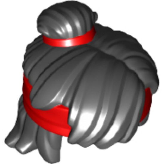 Minifigure, Hair Mid-Length Tousled, Top Knot Bun with Red Band and Headband Pattern