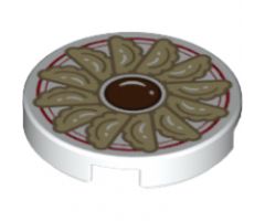 Tile, Round 2 x 2 with Bottom Stud Holder with Jiaozi and Sauce on Plate with Red Border Pattern