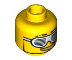 Minifigure, Head Glasses with Slotted White Sunglasses and Smirk with Gold Teeth Pattern - Blocked Open Stud