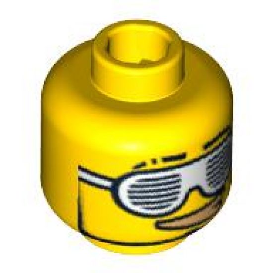 Minifigure, Head Glasses with Slotted White Sunglasses and Smirk with Gold Teeth Pattern - Blocked Open Stud