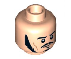 Minifigure, Head Dual Sided LotR Bard Long Black Sideburns, Moustache, Goatee, Frowning / Angry Pattern - Hollow Stud