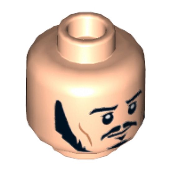 Minifigure, Head Dual Sided LotR Bard Long Black Sideburns, Moustache, Goatee, Frowning / Angry Pattern - Hollow Stud
