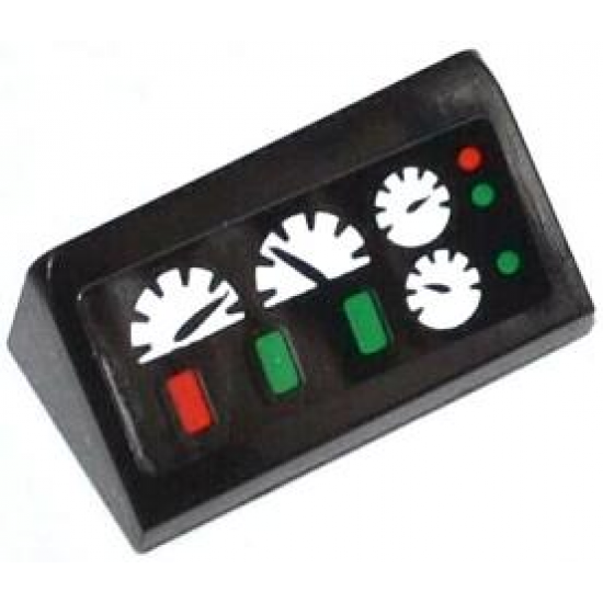 Slope 30 1 x 2 x 2/3 with Green and Red Buttons and 4 Gauges Pattern (Sticker) - Set 42008