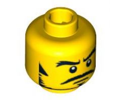Minifigure, Head Male Black Thick Eyebrows, Sideburns, Goatee, Moustache and White Pupils Pattern - Blocked Open Stud