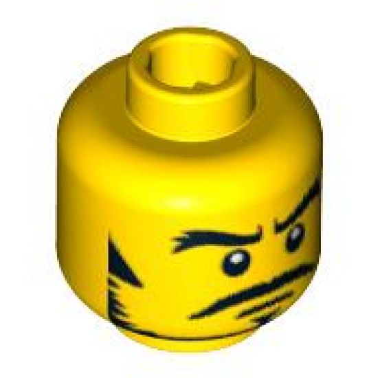 Minifigure, Head Male Black Thick Eyebrows, Sideburns, Goatee, Moustache and White Pupils Pattern - Blocked Open Stud