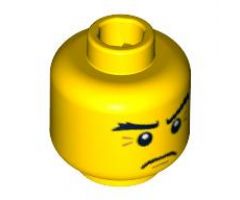 Minifigure, Head Thick Eyebrows, White Pupils and Crow's Feet Pattern - Blocked Open Stud