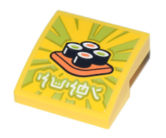 Slope, Curved 2 x 2 with Ninjago Logogram 'Sushi', Orange Plate with 4 Sushi Maki Rolls Pattern (Sticker) - Set 71741