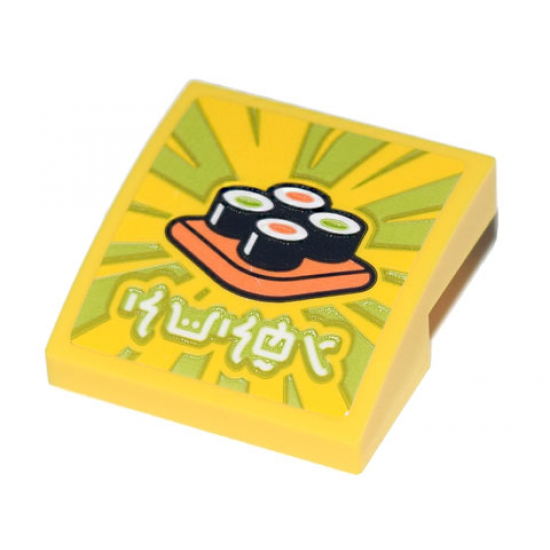 Slope, Curved 2 x 2 with Ninjago Logogram 'Sushi', Orange Plate with 4 Sushi Maki Rolls Pattern (Sticker) - Set 71741