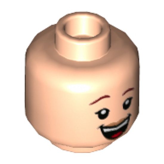 Minifigure, Head Dual Sided Female Reddish Brown Eyebrows, Peach Lips, Lopsided Grin / Wide Open Smile Pattern - Hollow Stud