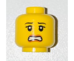 Minifigure, Head Dual Sided Female, Thin Black Eyebrows, Dark Orange Lips, Slight Smile / Scared Pattern - Hollow Stud