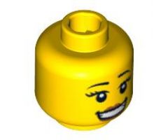 Minifigure, Head Female with Small Pink Lips, Open Mouth Smile with Teeth, Thick Eyelashes and White Pupils Pattern (Snowboarder) - Blocked Open Stud