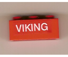 Brick 1 x 3 with White 'VIKING' Pattern (Sticker) - Set 6541