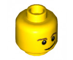 Minifigure, Head Brown Eyebrows, White Pupils, Lopsided Smile with Black Dimple Pattern - Hollow Stud