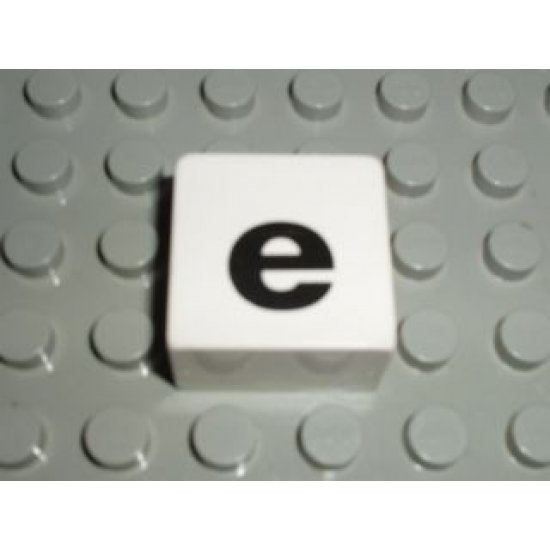 Duplo, Tile 2 x 2 x 1 with Black Lowercase Letter e Pattern