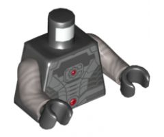 Torso Black and Silver Armor Plating with 2 Red Circles Pattern (Cyborg) / Flat Silver Arms / Black Hands