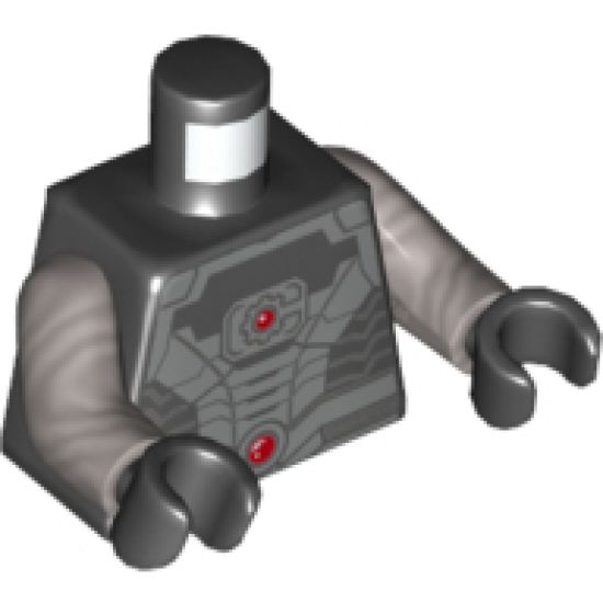 Torso Black and Silver Armor Plating with 2 Red Circles Pattern (Cyborg) / Flat Silver Arms / Black Hands