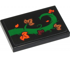 Tile 2 x 3 with Green Tree Branch with Dark Red, Orange and Medium Nougat Leaves Pattern Model Left Side (Sticker) - Set 40423
