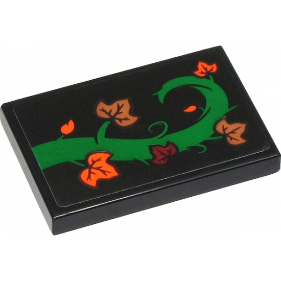 Tile 2 x 3 with Green Tree Branch with Dark Red, Orange and Medium Nougat Leaves Pattern Model Left Side (Sticker) - Set 40423
