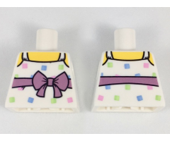 Torso Female Top with Straps, Medium Lavender Belt with Bow, Bright Colored Squares Pattern