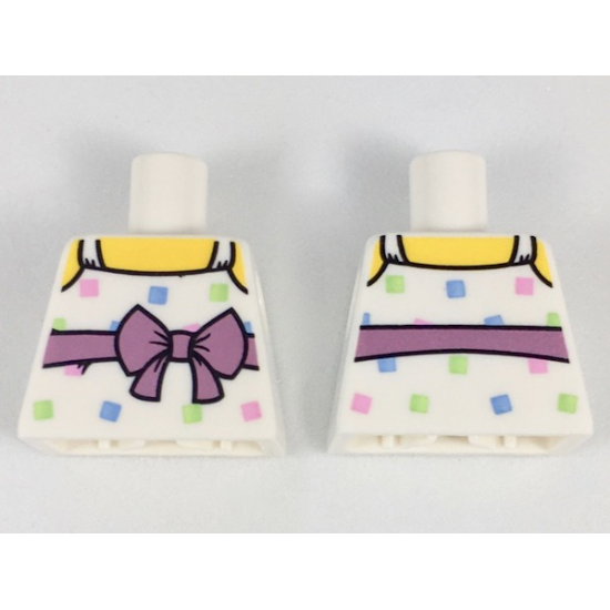 Torso Female Top with Straps, Medium Lavender Belt with Bow, Bright Colored Squares Pattern