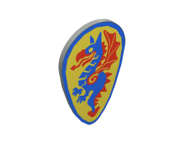 Minifigure, Shield Ovoid with Dragon Blue and Red Pattern