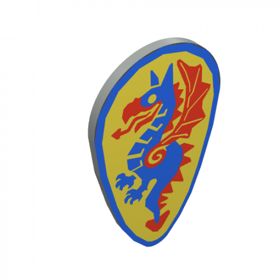 Minifigure, Shield Ovoid with Dragon Blue and Red Pattern