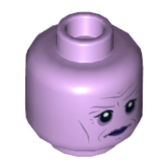 Minifigure, Head Dual Sided Alien with Black Eyes, Purple Lips Neutral / Monster Open Mouth with Teeth, Fangs Pattern - Hollow Stud