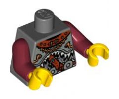 Torso Viking Armor with Leather Collar and 3 Waist Disks Pattern / Dark Red Arms / Yellow Hands