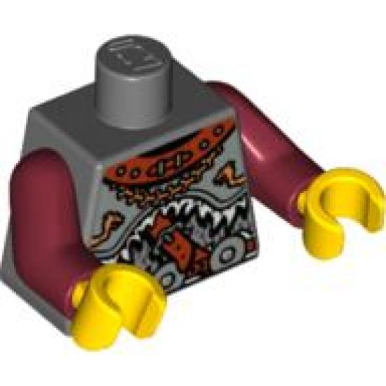 Torso Viking Armor with Leather Collar and 3 Waist Disks Pattern / Dark Red Arms / Yellow Hands