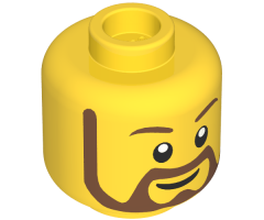 Minifigure, Head Beard Brown Rounded with White Pupils and Grin Pattern - Hollow Stud