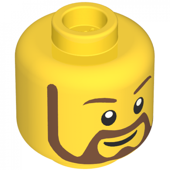 Minifigure, Head Beard Brown Rounded with White Pupils and Grin Pattern - Hollow Stud