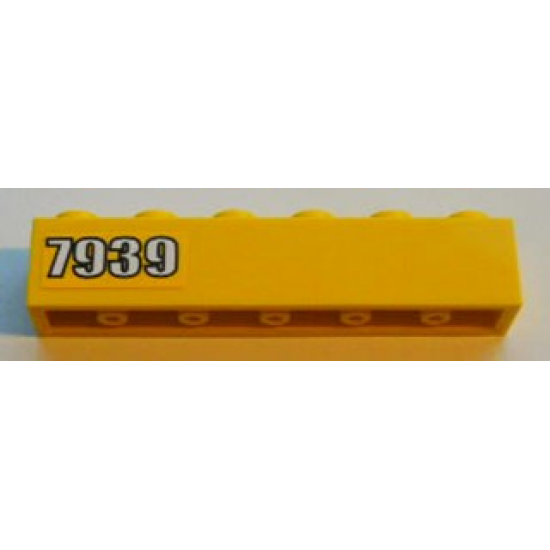 Brick 1 x 6 with White '7939' on Yellow Background Pattern Left Side (Sticker) - Set 7939