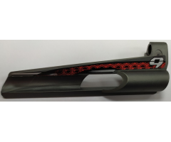 Technic, Panel Fairing # 7 Small Long, Large Hole, Side A with Stylized Silver Number 9 and Black and Red Pattern (Sticker) - Set 8353