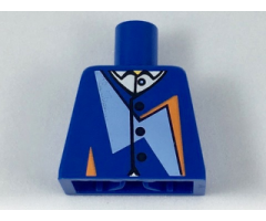 Torso Jacket with Dark Blue Buttons, Bright Light Blue and Orange Geometric Shapes over White Shirt with Collar Pattern