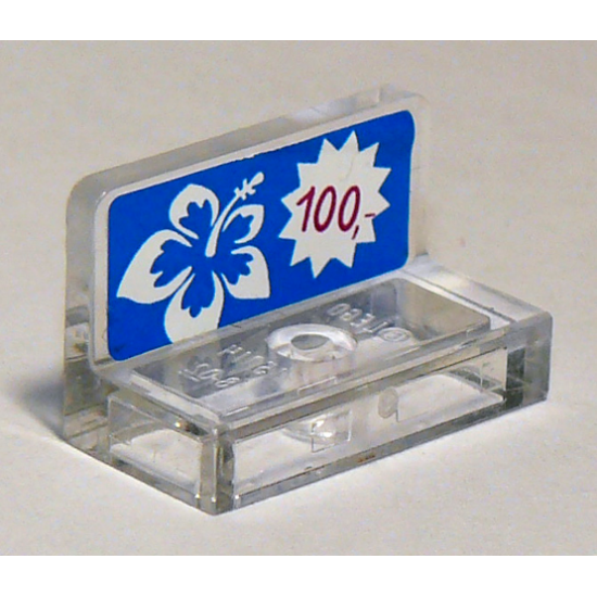 Panel 1 x 2 x 1 with White and Blue Flower and Pricing '100 on Blue Background Pattern (Sticker) - Set 41058