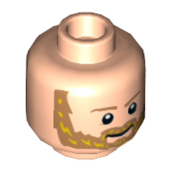 Minifigure, Head Dual Sided, Medium Nougat Eyebrows and Beard with Yellow Highlights, Smile / Fierce Pattern - Hollow Stud