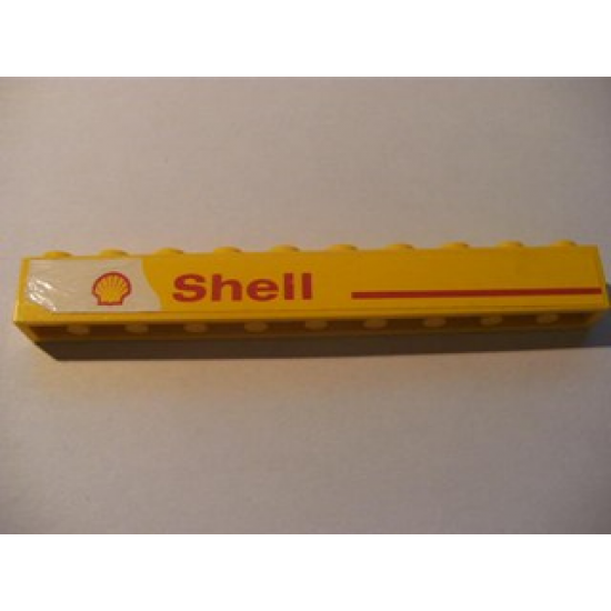 Brick 1 x 10 with Red Line and 'Shell' Text and Logo Left Pattern (Sticker) - Set 1252