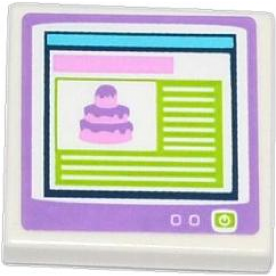 Tile 2 x 2 with Cake on Computer Screen Pattern (Sticker) - Set 41056
