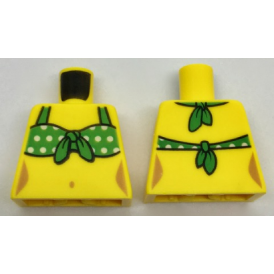 Torso Female with Green Tied-On Bikini Top with White Dots Pattern