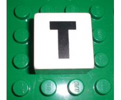 Duplo, Tile 2 x 2 x 1 with Black Capital Letter T Pattern