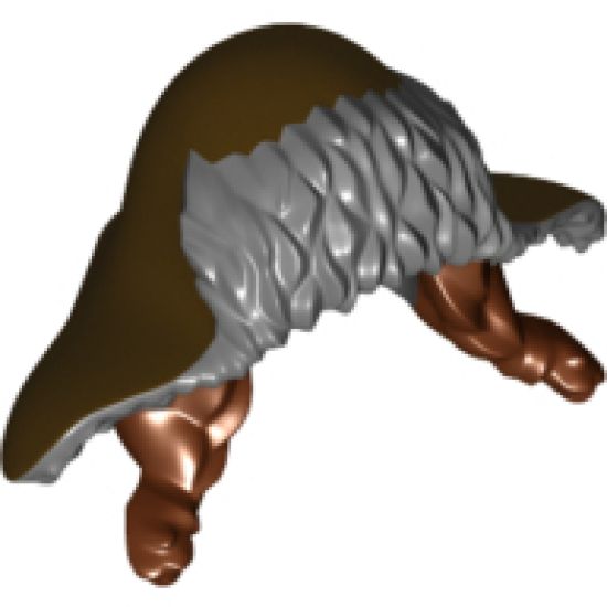 Minifigure, Headgear Hood Fur-lined with Flaps over Dark Brown Braided Hair Pattern